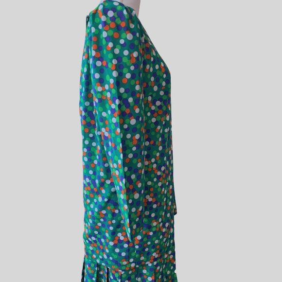VINTAGE CLASSIQUE  GREEN TWO PIECE COLORFUL POLKA-DOTED DRESS - Picture 4 of 16